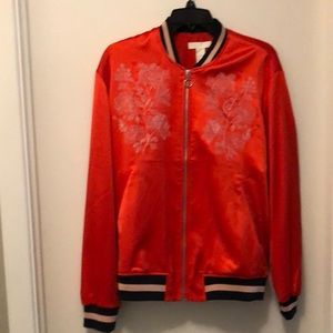 NEW red satin feel bomber jacket.  Size L, H&M